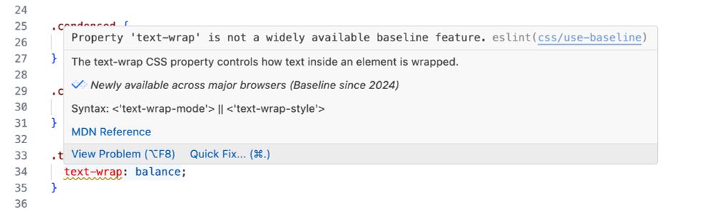 Property 'text-wrap' is not a widely available baseline feature. (eslintcss/use-baseline)