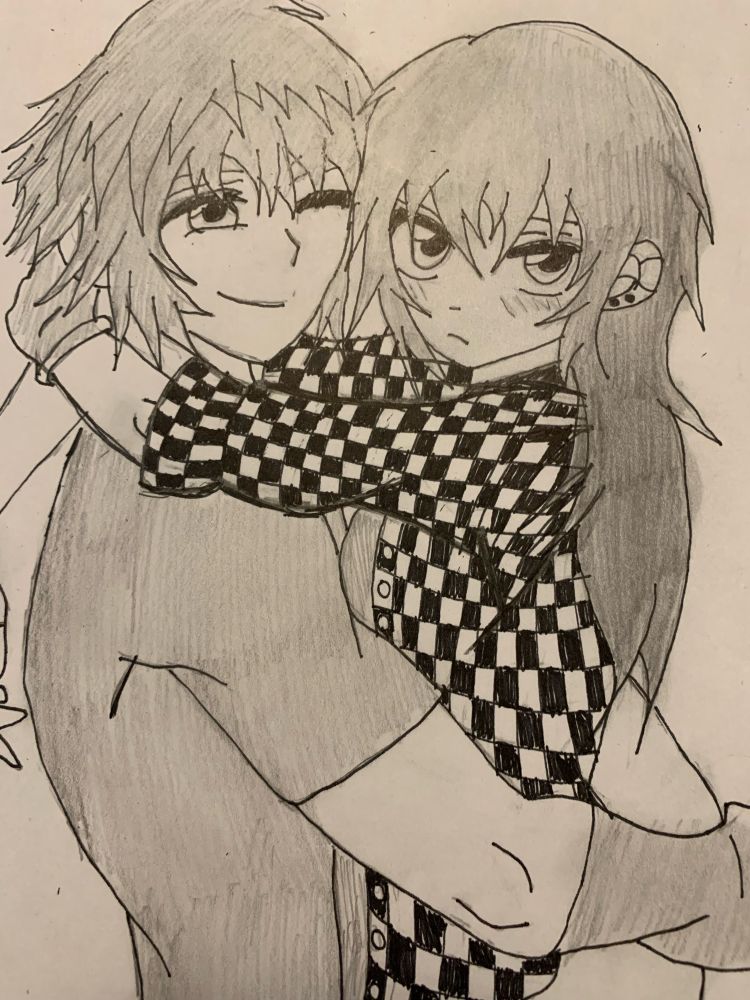 Noctis and Rayne are embracing each other and Rayne has a pouty expression while Noctis smiles cheekily