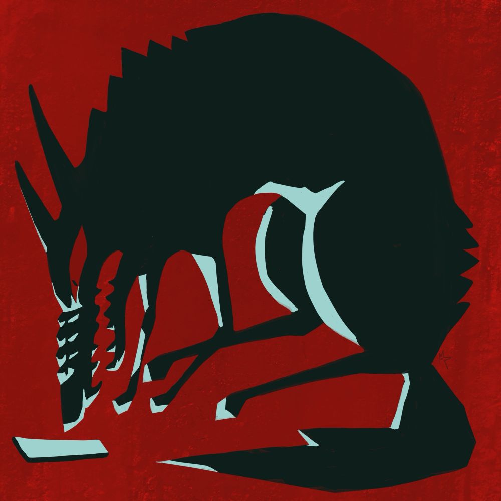 procreate illustration of a graphic wolf growling at a phone screen with the light illuminating its face body and fangs. you left it on read. ignoring it all day. it’s pissed. 