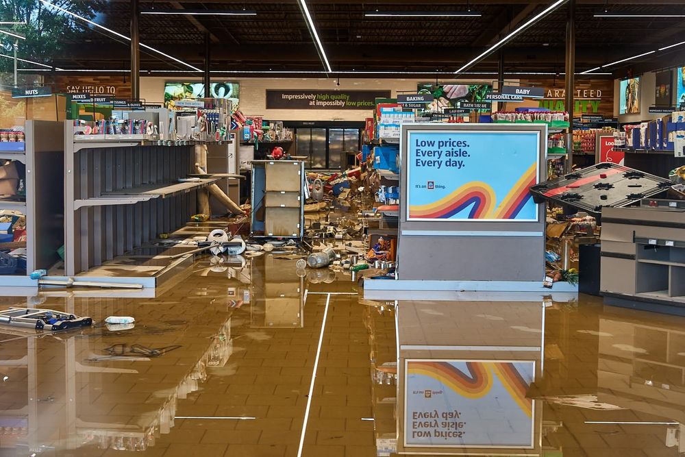 Inside a flooded Aldi.