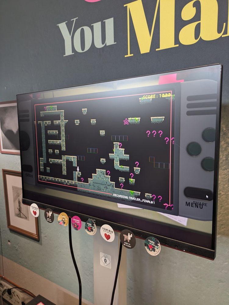 photo of a screen, recording a trailer for a game that a player has created.