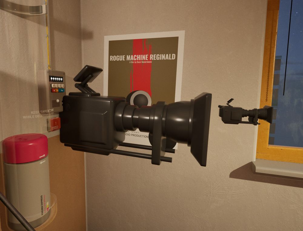 A large camera looking at a smaller camera in Unreal Engine Scene View.