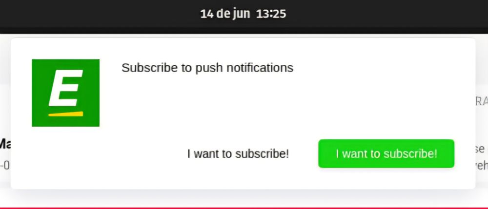 A popuo notification from Europcar prompting the user to subscribe to push notifications, with the only options being: 'I want to subscribe' and 'I want to subscribe' (instead of cancel).