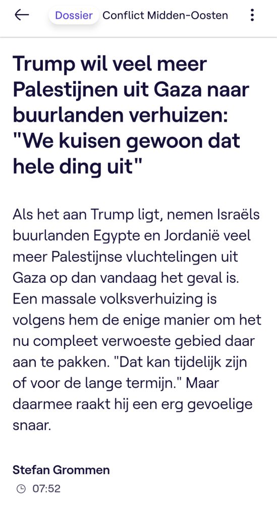 Trump stelt een massale volksverhuizing voor van Palestijnen uit uit Gaza.