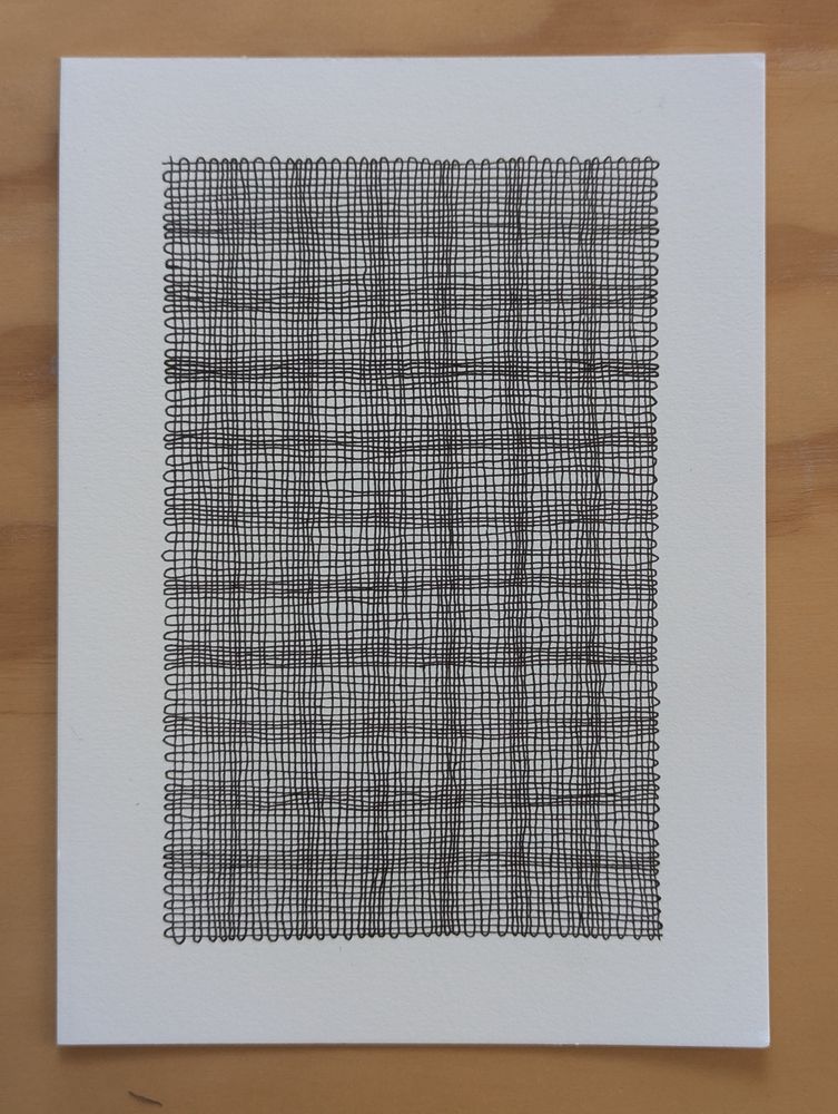 ink on paper abstract drawing in a grid pattern with widening and contracting line spacing 
