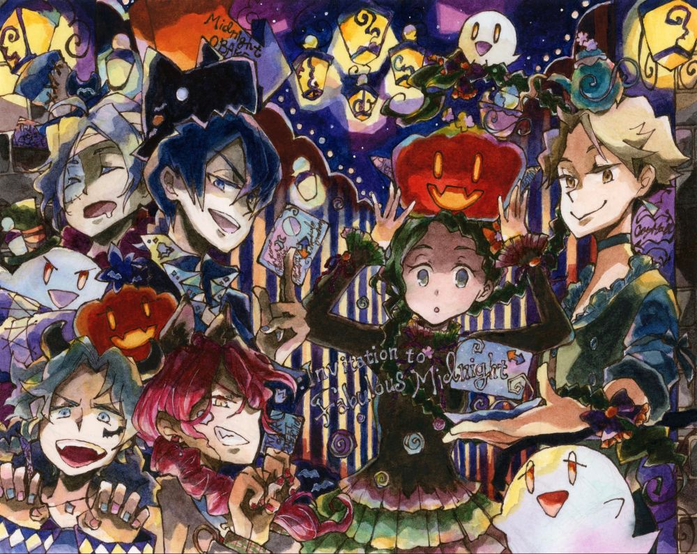 Invitation to Fabulous Midnight
（インビテーションテューファビュラスミッドナイト）
オリジナル絵。
不思議に灯りが灯る入り口。奥へと続く廊下。
楽しそうなOBAKE（オバケ）たちやカボチャ。
招待状を持って、入り口に集うみんな。
すやすや眠っているフジ、怪しげに笑うガブ、つのをつけて驚かすホワイトスター、オオカミの仮装をして驚かすピンクスター、カボチャを頭にのせているアキ。
キツネくんが、誰かに招待状を差し出している。
その招待状からは、Invitation to Fabulous Midnight
という文字がおどり出ている。
アメ玉がこぼれ落ち、そのままふわふわと廊下の奥へ。
入り口にはいろんな案内がある。
天井には二色の双方向を示す矢印の看板。
看板にはMidnight OBAKE City（ミッドナイトオバケシティ）と書かれている。