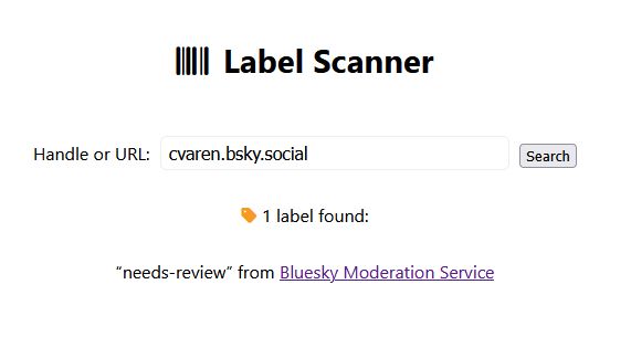 screenshot of cvaren.bsky.social's "needs-review" label