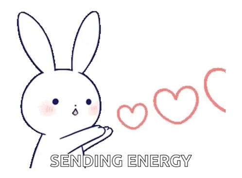 a drawing of a bunny sending energy with hearts