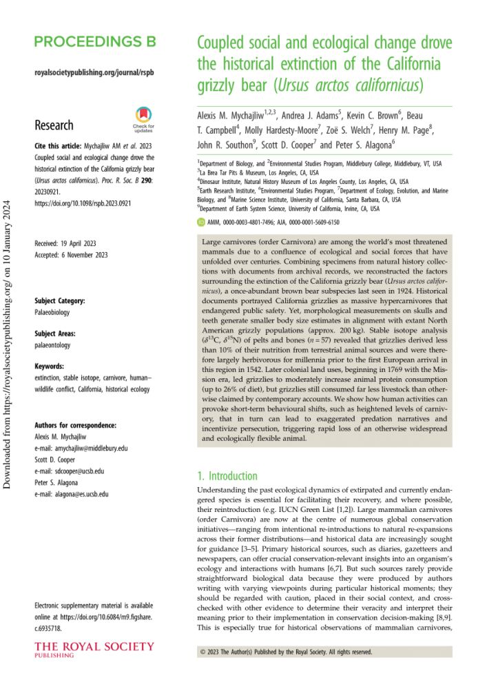 (PDF) Coupled social and ecological change drove the historical extinction of the California grizzly bear (Ursus arctos californicus)