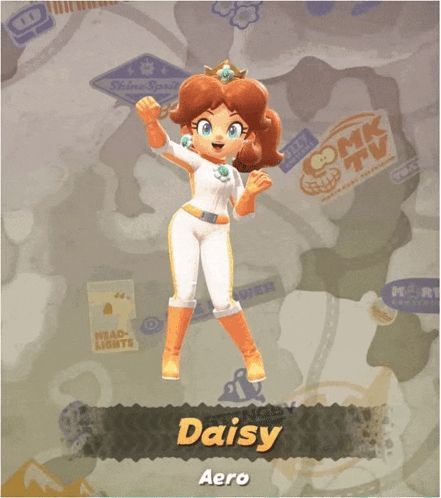 a cartoon character with the name daisy aero on the bottom right