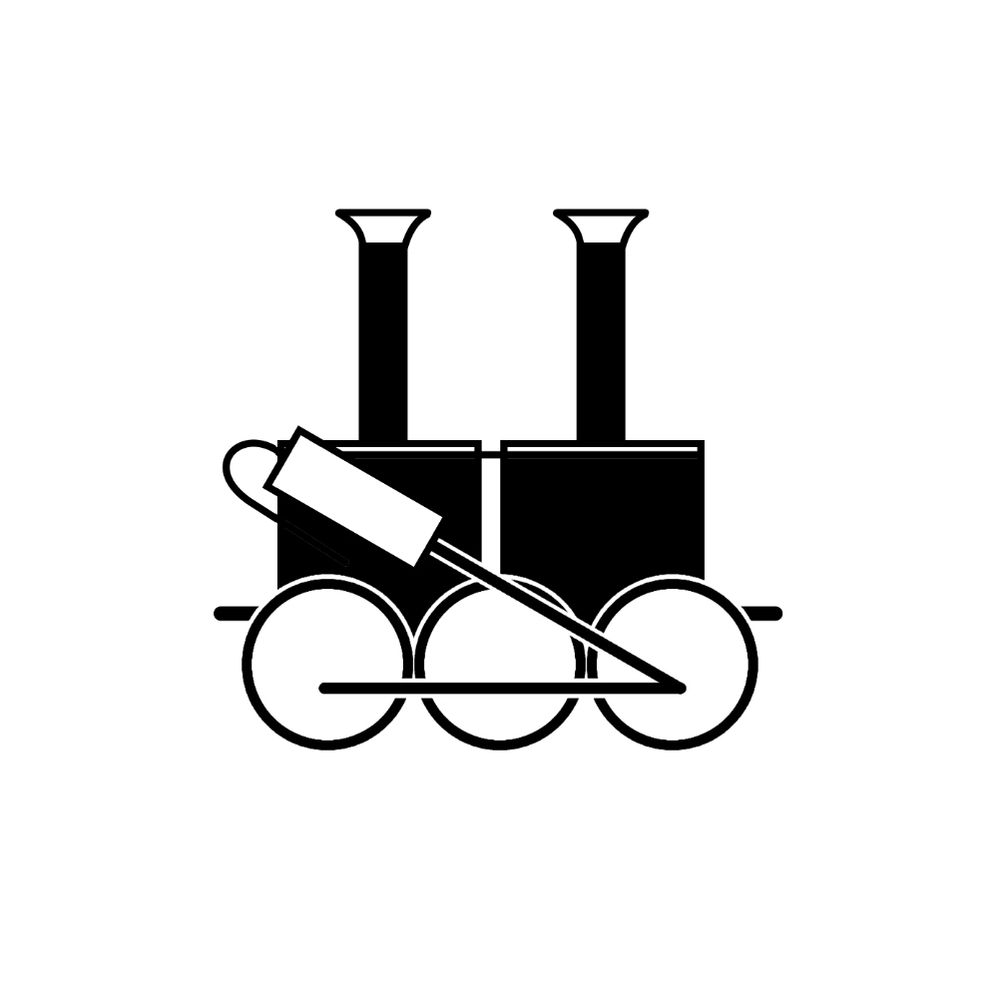 Black and white icon of Stephenson locomotive Twin Sisters