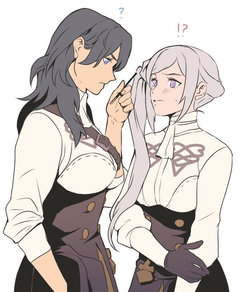 byleth pulls out the snack and is thinking very hard about it, edelgard is surprised