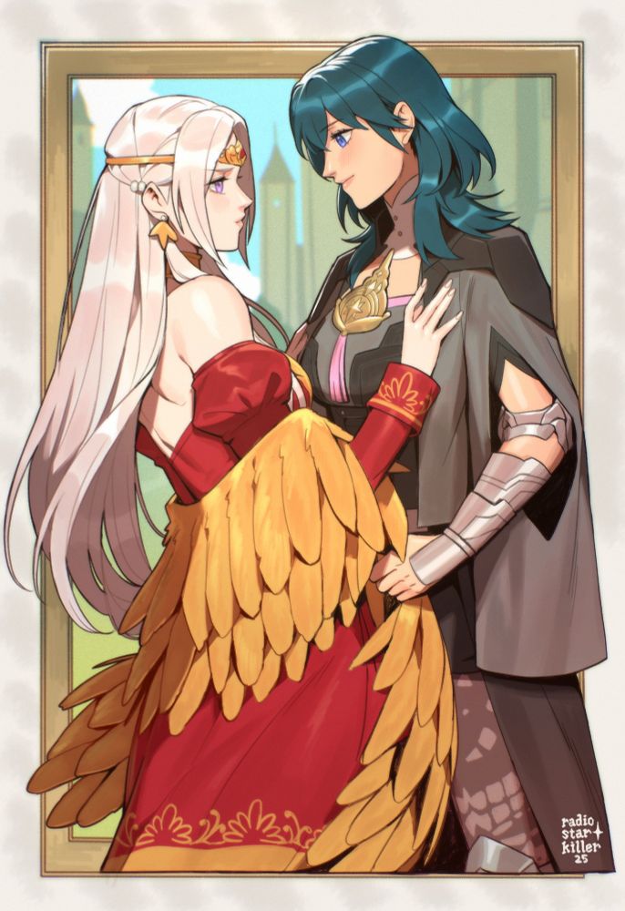byleth and day of devotion alt edelgard. byleth is tugging edelgard's shawl to bring her closer. :)

im stupid and forgot to post this last month lmfao