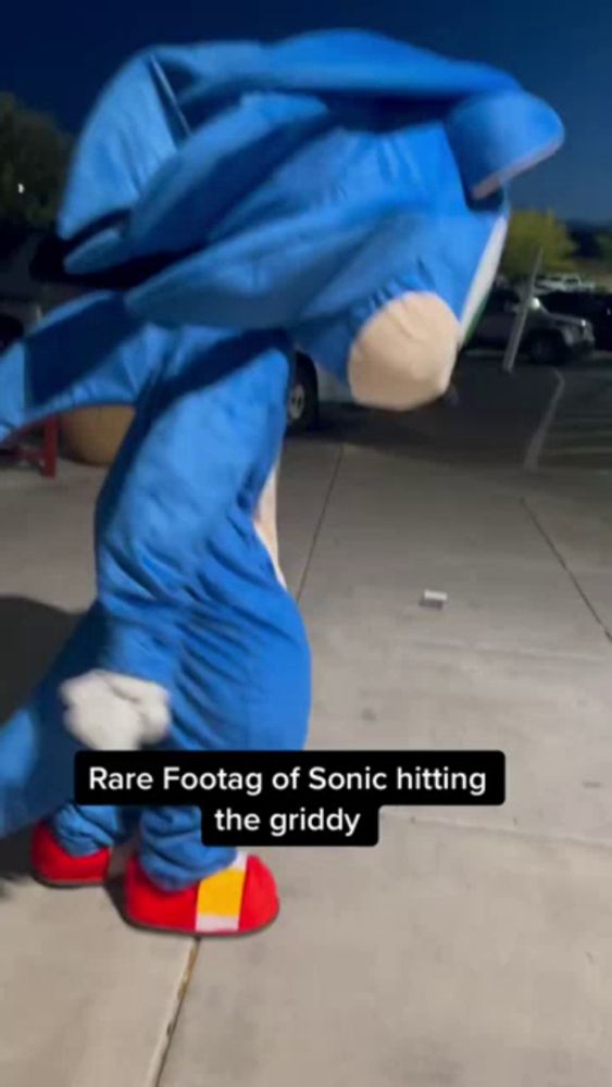 a sonic the hedgehog mascot is standing on the sidewalk