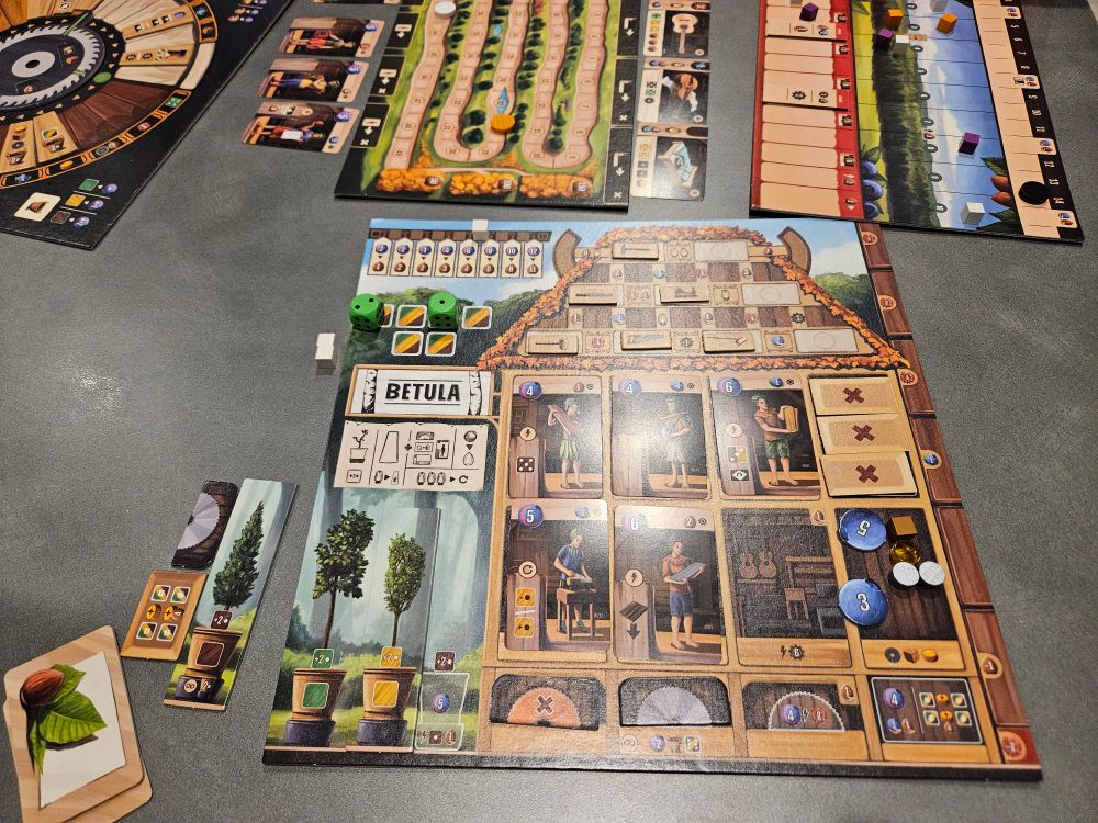 Woodcraft boardgame player board and some of the game boards. 