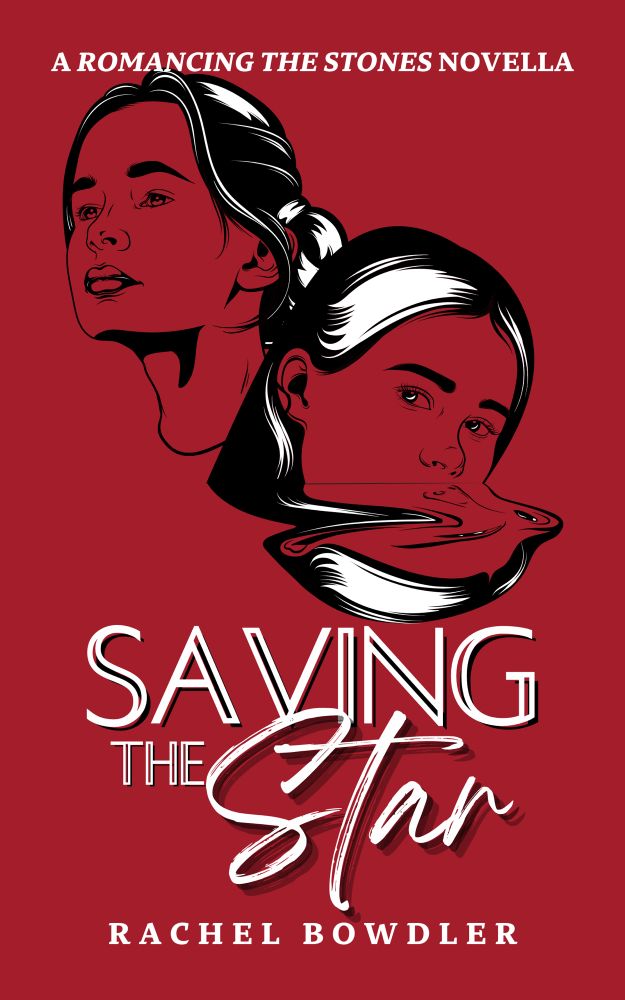 Saving the Star by Rachel Bowdler: A Romancing the Stones Novella

Cover is red with a black and white illustration of two women: one looking to the top left corner with her hair in a bun, and the other looking at the reader with a distorted reflection below