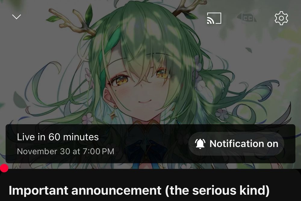 A screenshot showing the vtuber Ceres Fauna of Hololive English with a stream title that says “Important announcement (the serious kind)”. Generally these streams are to announce the talent is leaving Hololive 