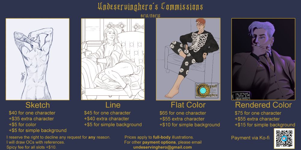 A price listing for commissions. Text version available through the link in the post.