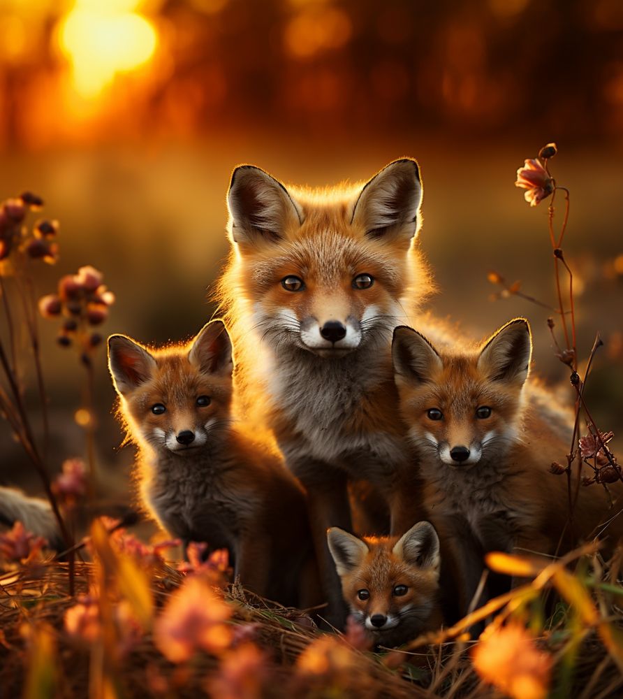 An AI generated image of a vixen with cubs