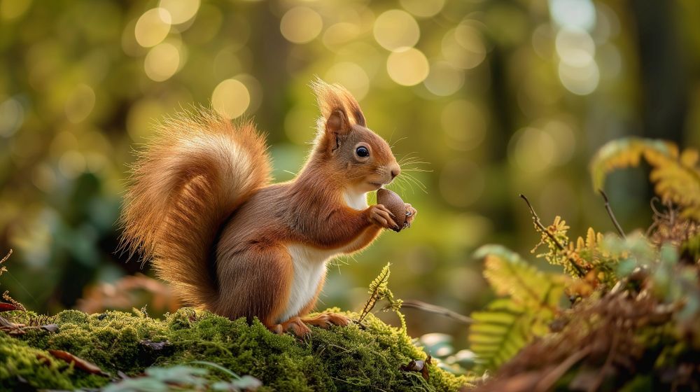 AI generated image of a red squirrel eating an acorn