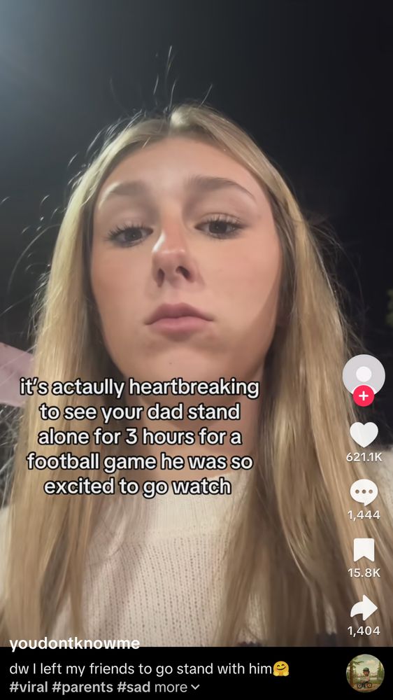 Tiktok screenshot with the text "It's actually heartbreaking to see your dad stand alone for 3 hours for a finish game he was so excited to go watch"