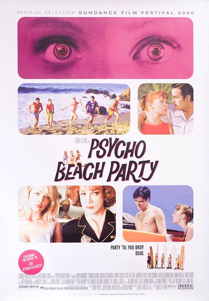 Poster for Psycho Beach Party, styled like a 60s teen flick 