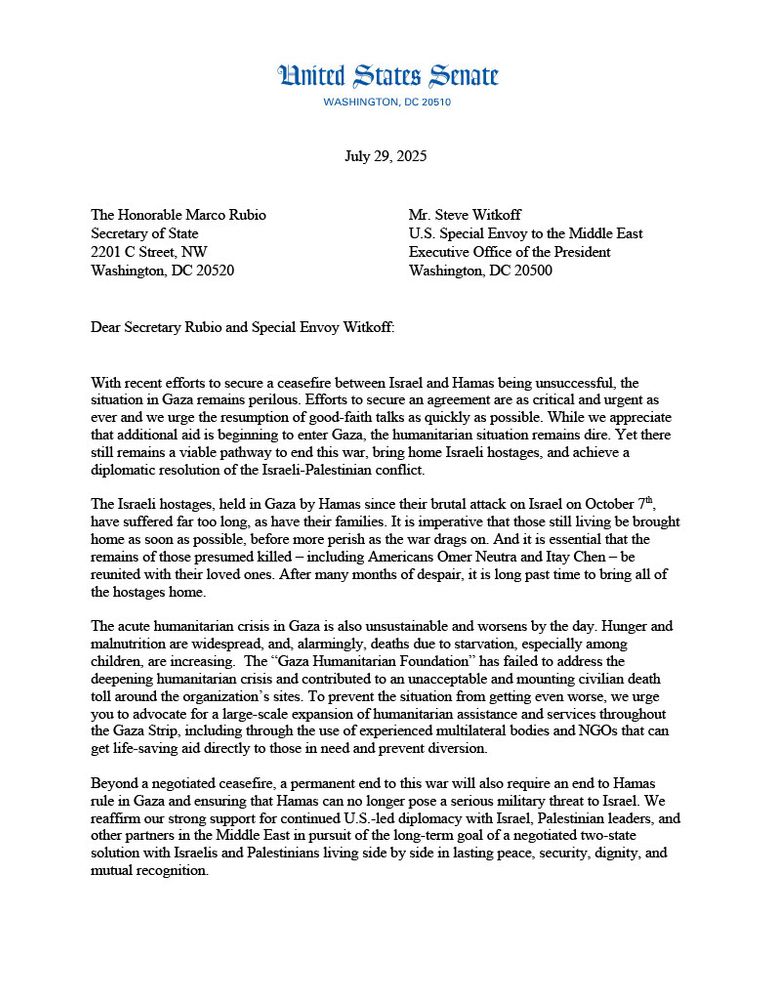 Letter to Sec. Rubio and Special Envoy Witkoff