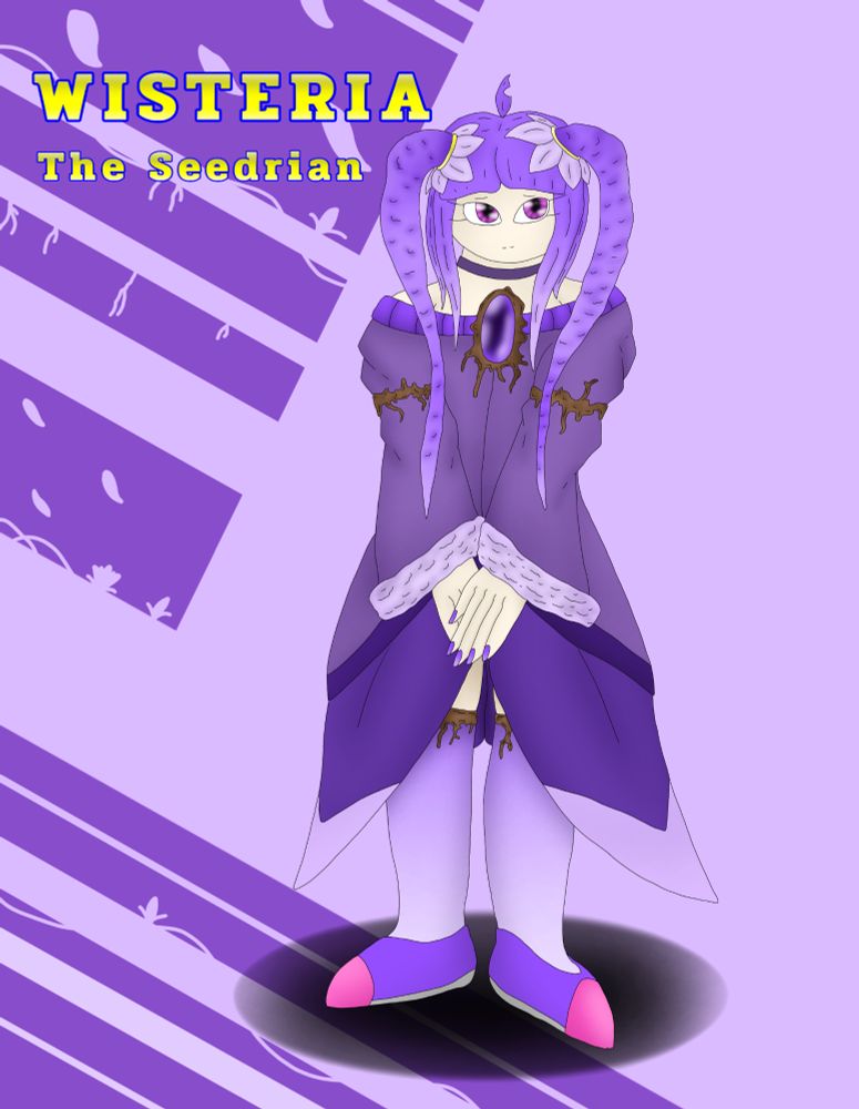 A naturally peaceful person, Wisteria is a kindhearted soul who wishes to see the good in everyone. Like the rest of her kind, Wisteria has an empathic connection to plant life and can even manipulate plant matter. Other abilities she has include (but isn't limited to) levitation and healing.