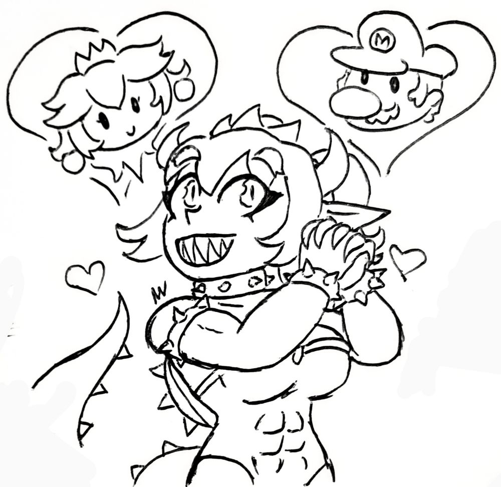 Bowsette thinking about both of her lovers, Mario and Peach💖💖
