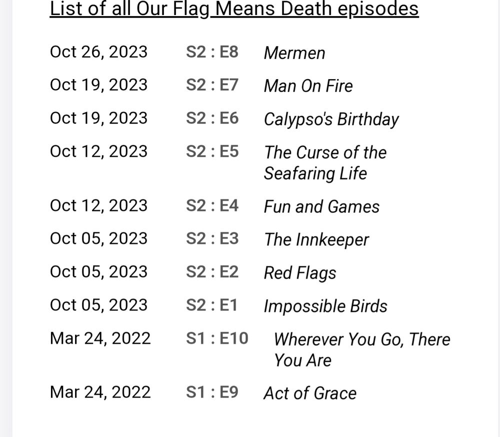 OFMD S2 episode titles