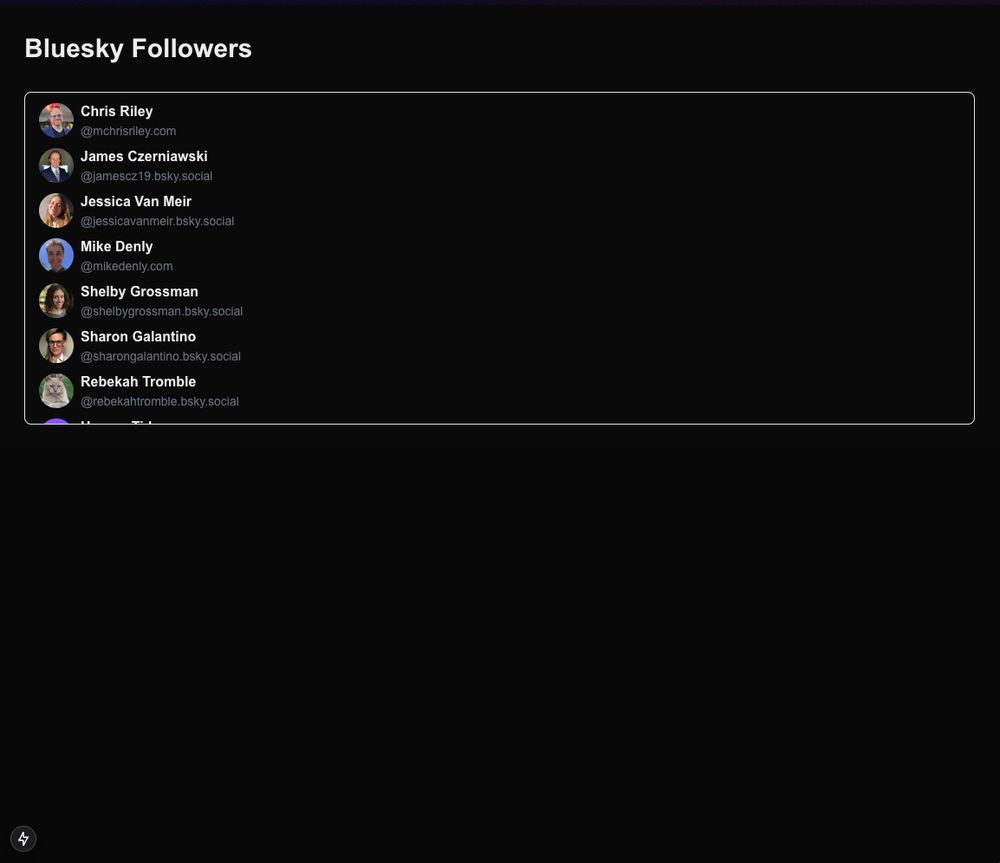 a web app with a list of bluesky users
