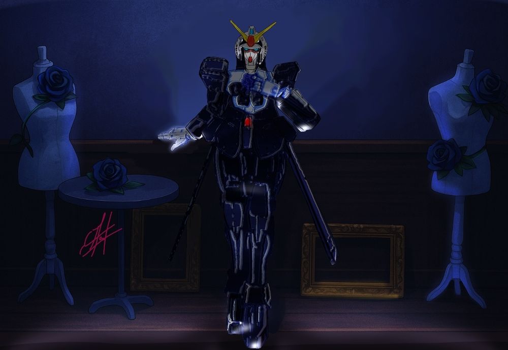 An illustration of the Ado gunpla diorama