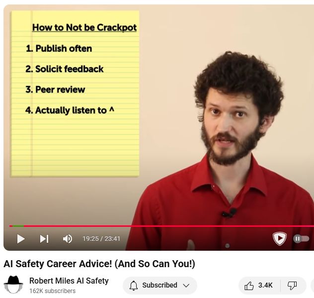 Rob Miles video has a brief snipppet about "How to not be a Crackpot"...