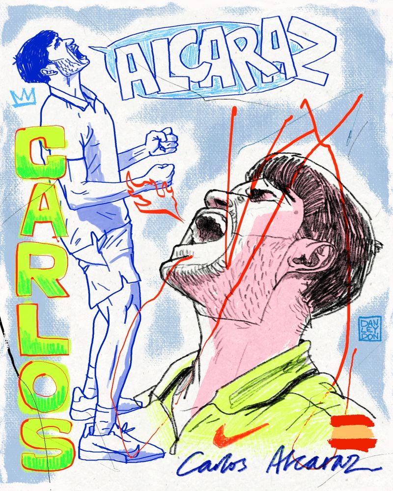 a sketchbook page showing drawings of carlos alcaraz