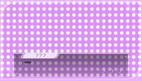 a purple and white polka dot background with a question mark in the middle