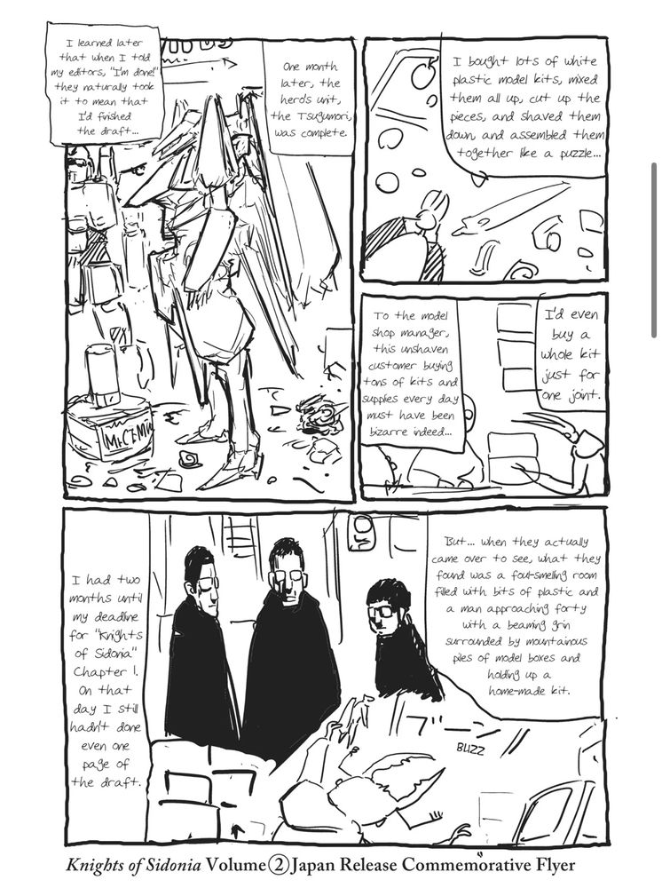 Him finally homebrewing a model then showing it off to his editors who are very unhappy hed spent so long making one model instead of any comic pages