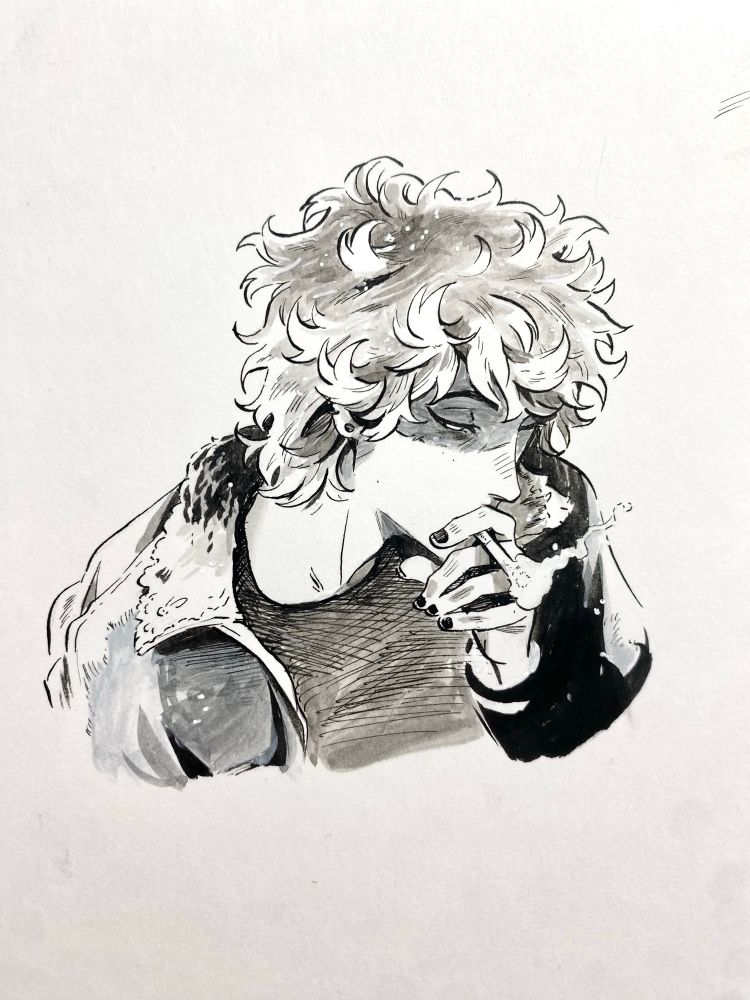 Little  grayscale ink of a person smoking