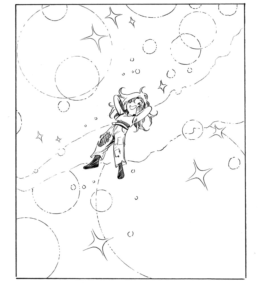 a panel of me floating in the happy dimension