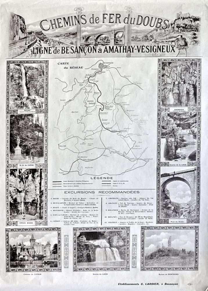 L'affiche du "Tacot", train Besançon-Saint-Paul - Amathay-Vésigneux puis jusqu'à Pontarlier et Andelot (1910-1953).