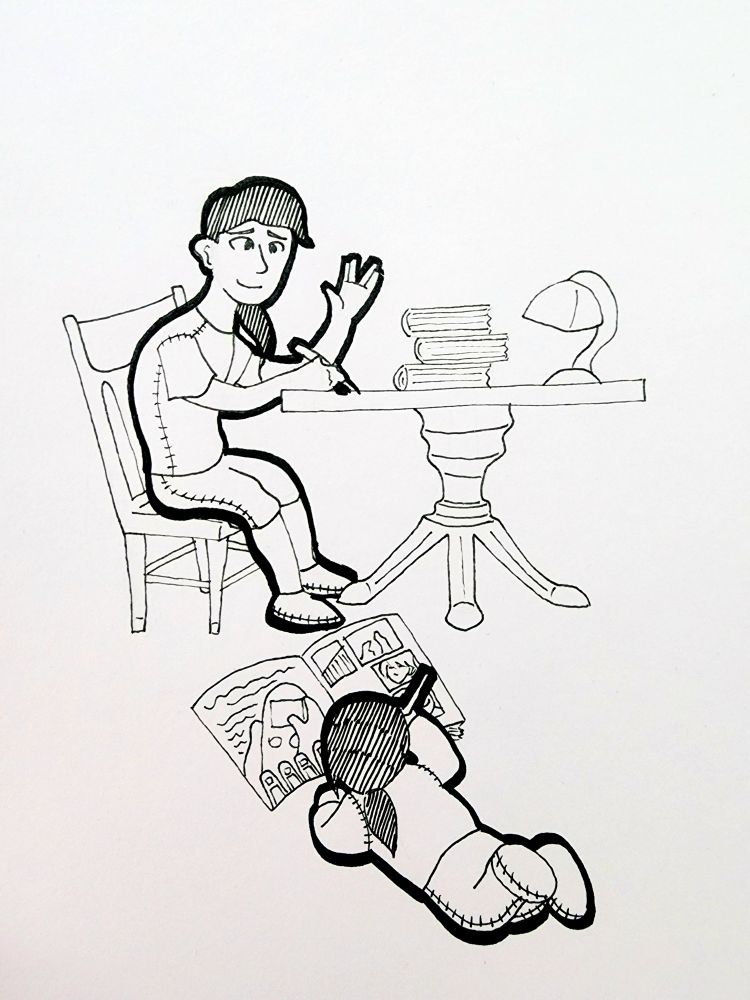 Line art by Danilynn Jiibay (2025). Me and my Uncle.