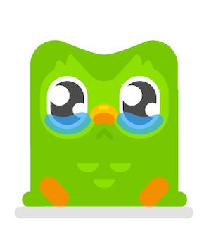 The Duolingo owl, crying