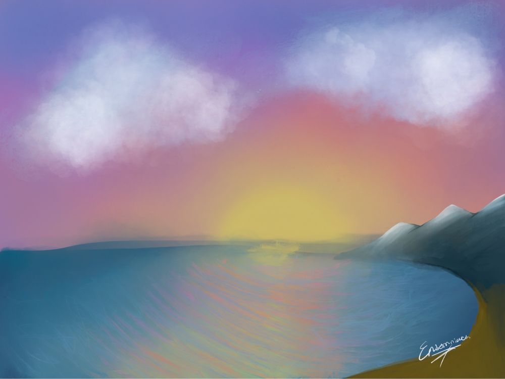 Sunset creeping over a seaside horizon