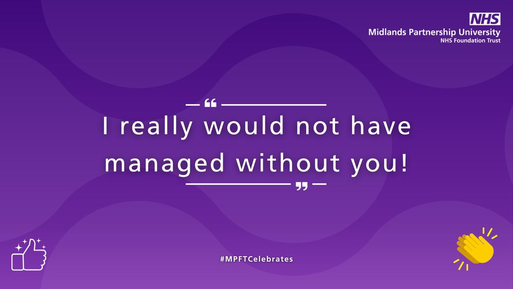Purple background. A quote from feedback received reads 'I really would not have managed without you!'