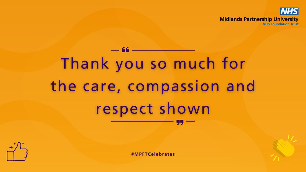 Yellow background. Text is feedback provided which reads 'Thank you so much for the care, compassion and respect shown.'