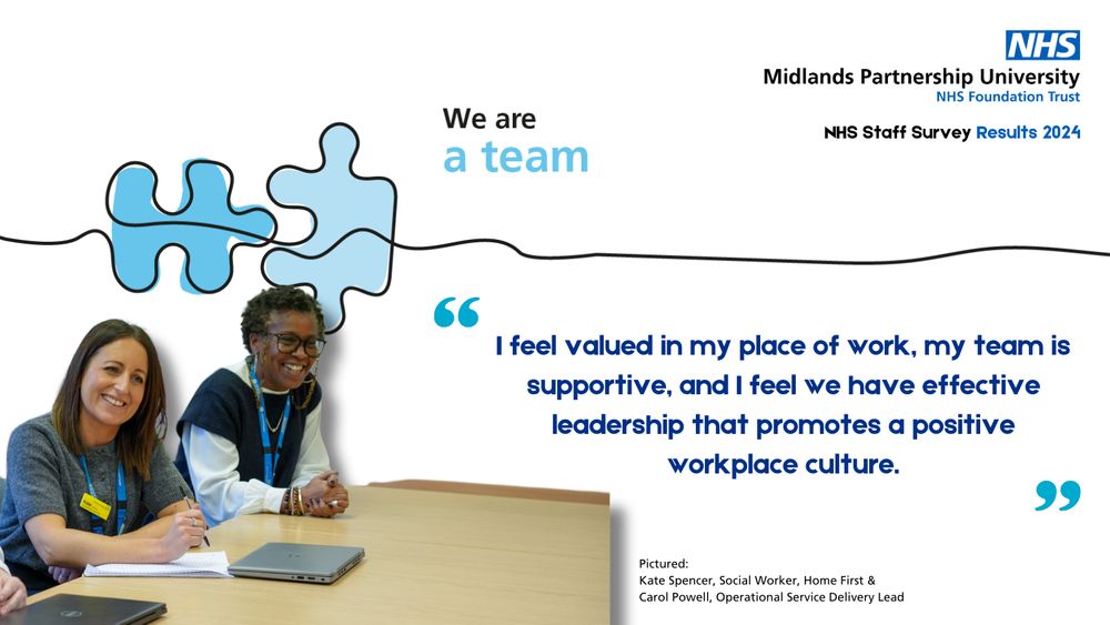 A white graphic with jigsaw pieces and text containing 'We are a team'. A quote from feedback submitted has been included.