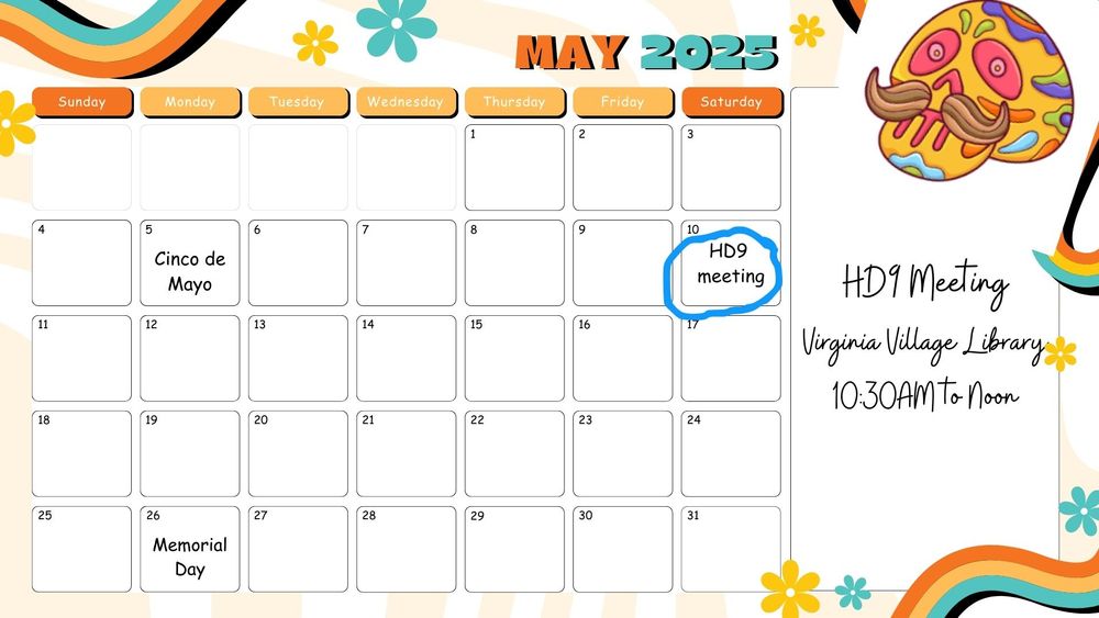 may calendar showing holidays and saturday the 10th is circled.