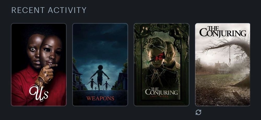 Letterboxd recent actually: Us, Weapons, The Conjuring: Last Rites, and The Conjuring 