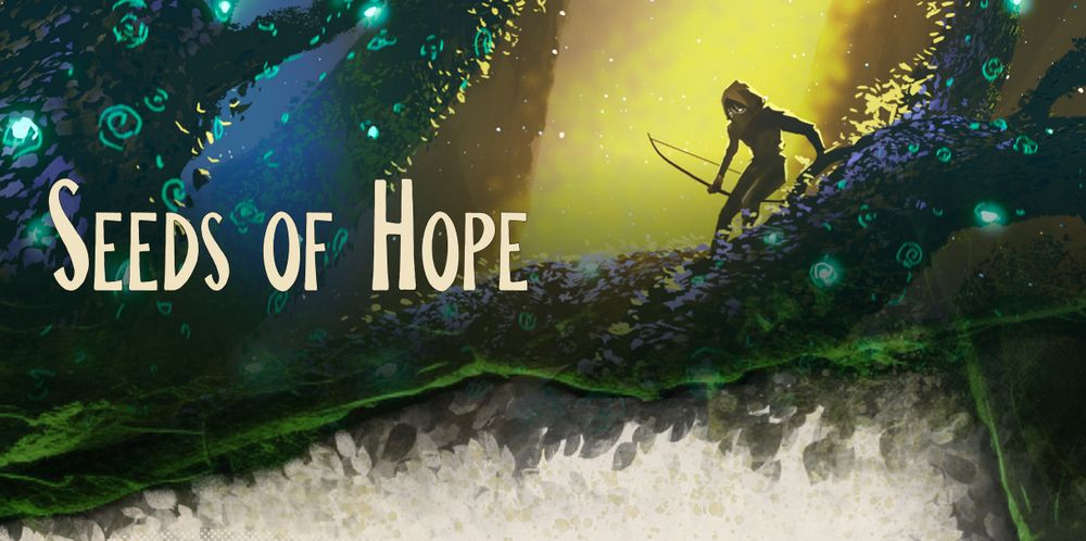 Art from Cypher Shorts: Post-Apocalypse Shorts vol. 1 by Underground Oracle Publishing. It features a masked person holding a bow running along a massive tree branch covered in green glowing runes. Art by Tithi Luadthong