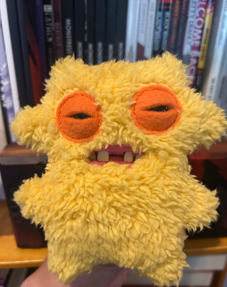 A yellow, miserable-looking plush with realistic teeth. I’m told it’s a fuggler. 