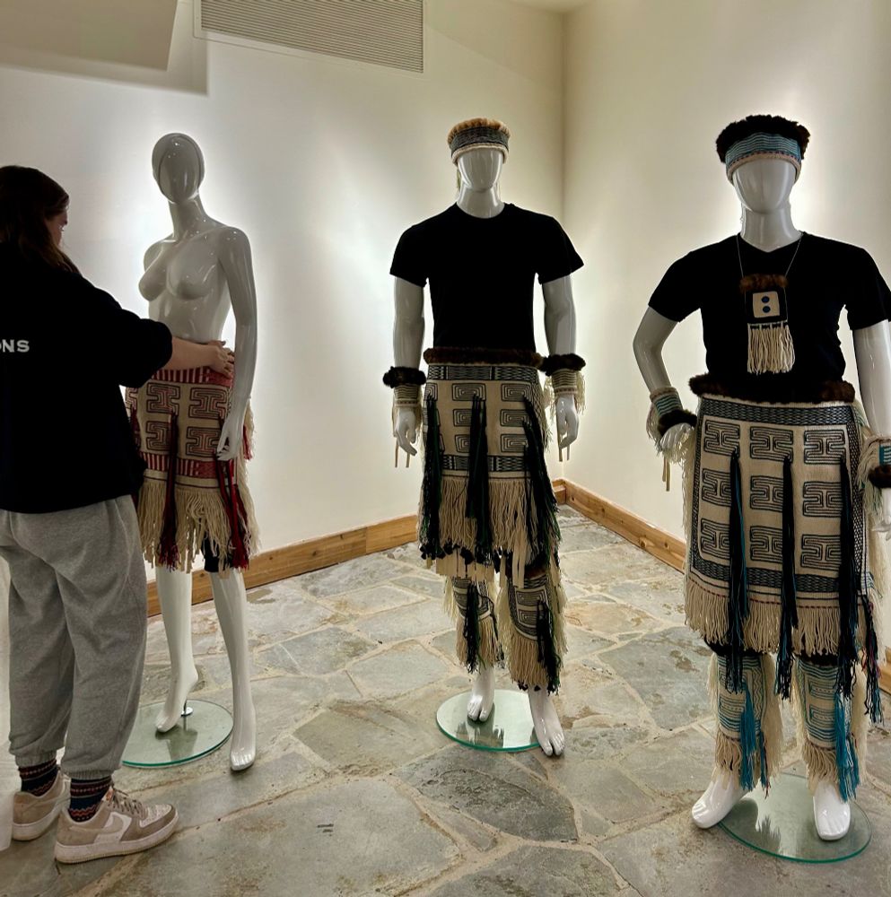 Do dress your best! Installing Raven's Tail regalia (aprons, leggings, wristlets, headbands) on some mannys.